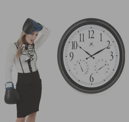 Woman With Boxing Gloves Near Clock